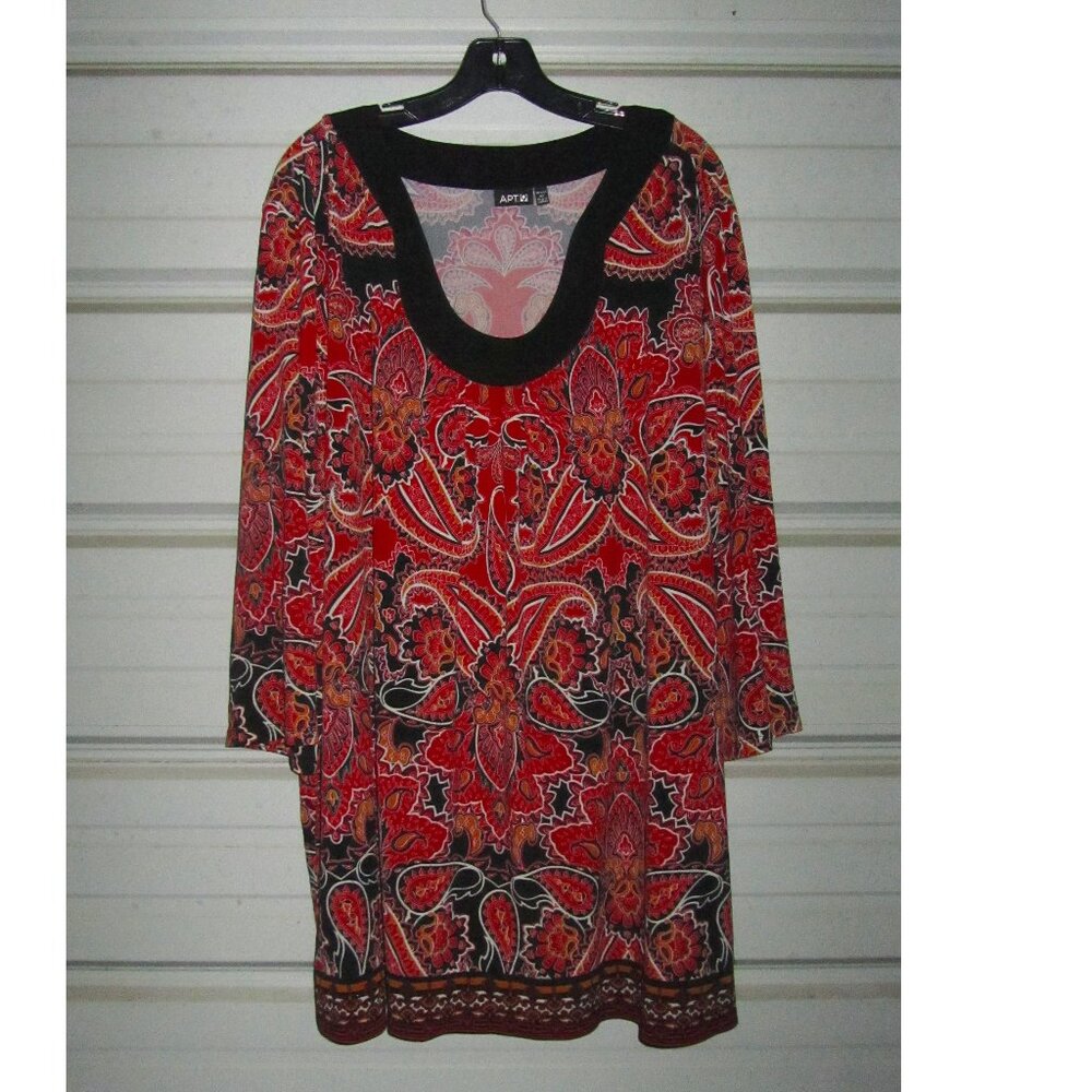 Plus Size 3X Apt 9 Paisley Print Long womens Tunic dressy top shirt red black